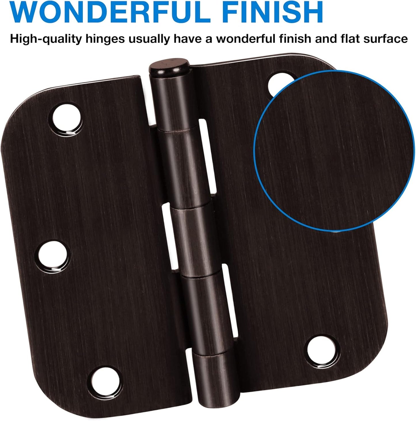 18 Pack Oil Rubbed Bronze Door Hinges 3.5" x 3 1/2 Inch Black Brushed Interior Hinge Rounded 5/8" Radius Corner 3 ½"Iron Residential Standard Bedroom Bifold Single Double Doors Hardware Kit