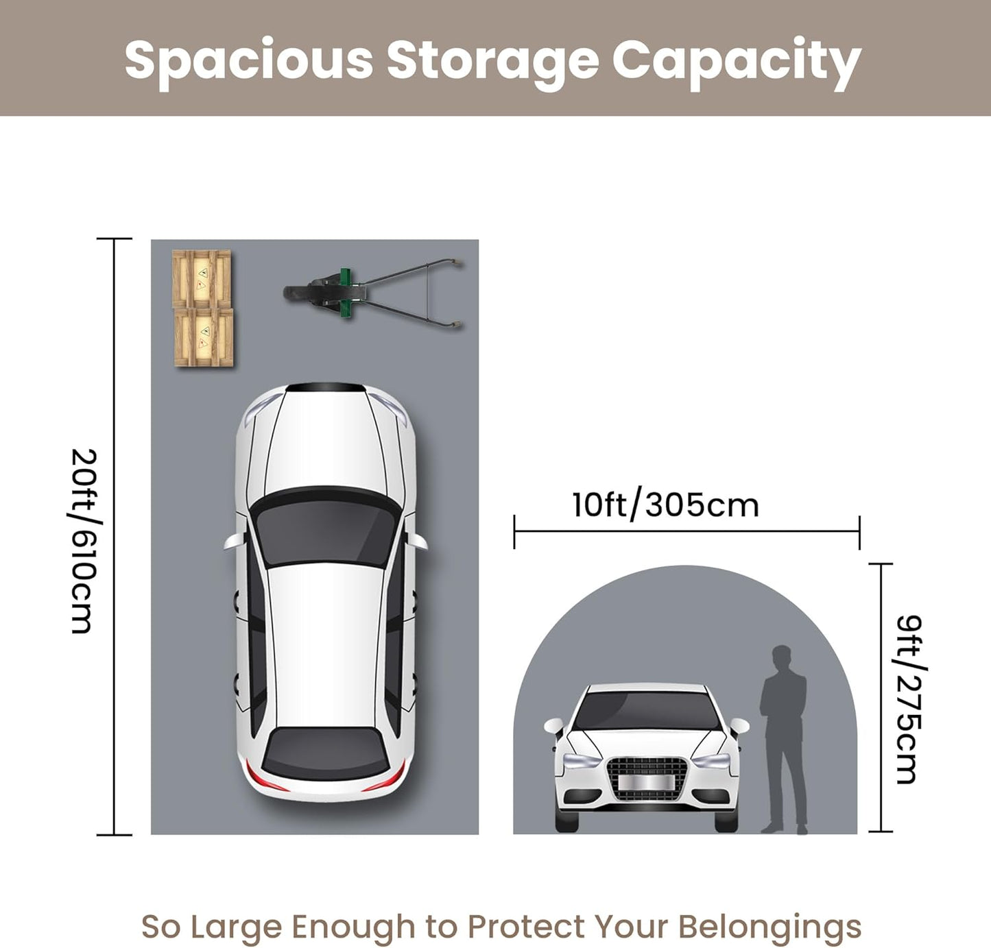 SUNBURY Carport, 10x20 FT Heavy Duty Canopy, Portable Garage with All-Steel Metal Frame & Double Zipper Doors, Round Style Outdoor Storage Shed for Car, Truck, Boat, Patio Furniture, Grey