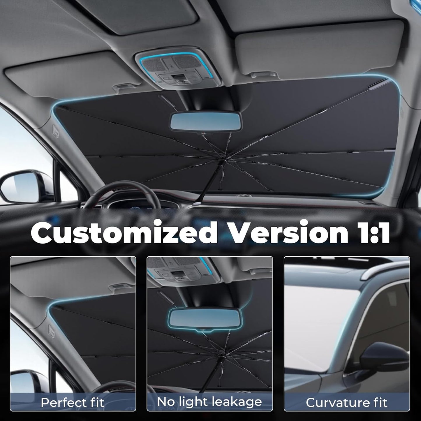 Windshield Sun Shade Umbrella for 2021-2025 Kia Sorento Accessories: Custom Fit 210T Silver, Foldable Sunshade Front Window Sun Visor, Blocks UV Rays, Keeps Car Cool for LX/S/EX/SX/X-Line