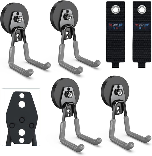 3-H Heavy Duty Magnet Garage Hooks 4 Pack, Large Strong Magnetic Hooks for Hanging Cordless Power Drill, Utility Magnetic Tool Holder for Metal Cabinet, Steel Pegboard, Toolbox, Garage(Grey)