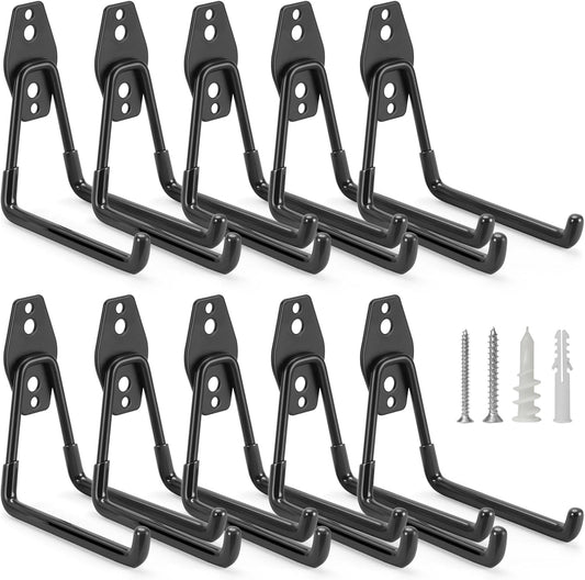 10 Pack Garage Hooks Heavy Duty Storage Organizer Wall Mount Power and Garden Tool Hangers, for Hanging Ladders, Ropes, Hose, Bulk Items