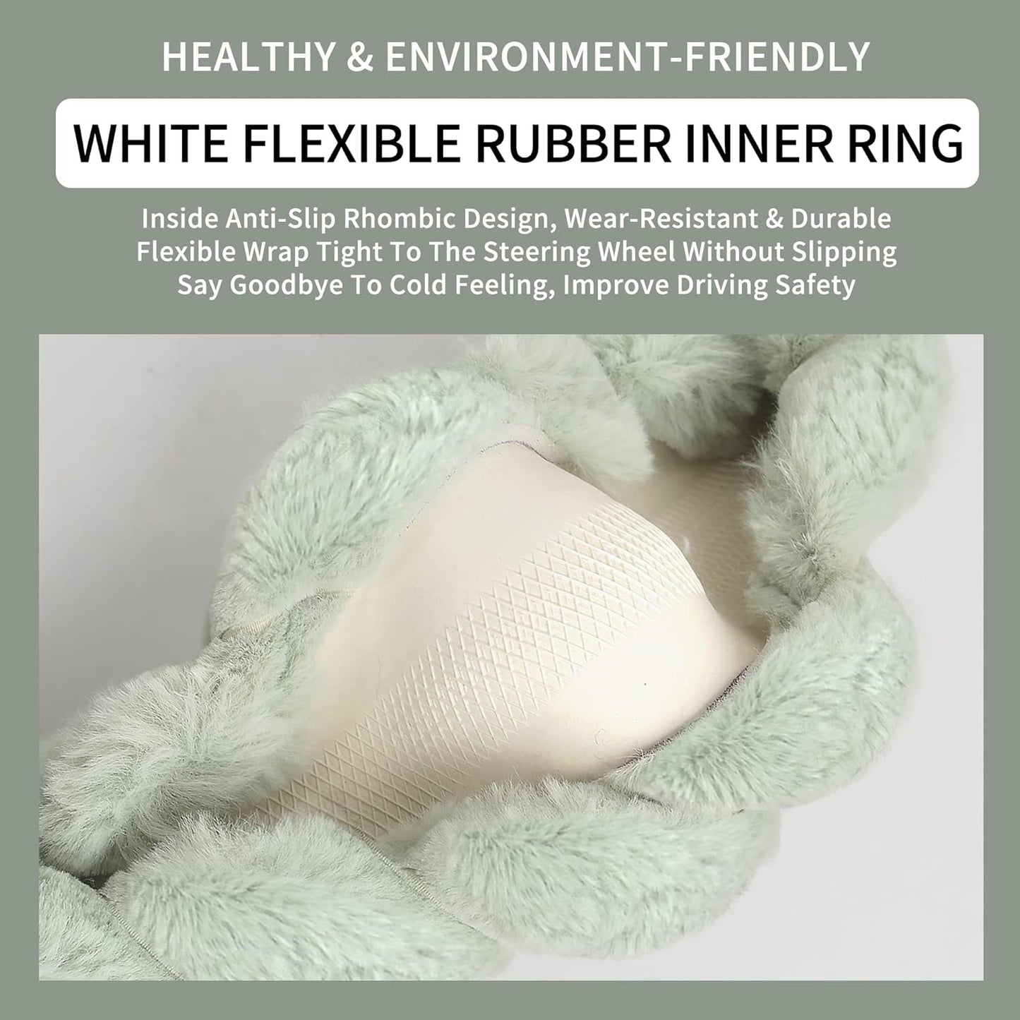 Luxury Fluffy Winter Car Steering Wheel Cover for Women Soft Warm Cute Auto Accessories for Jeep, Truck, Van, F150, Universal, Fuzzy, Anti Slip, Green, Large Size, 15.2-16in