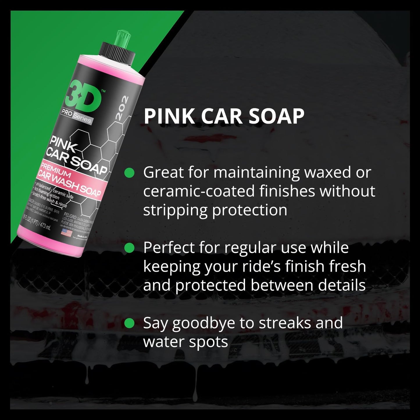 3D Pink Car Soap – 16 oz |pH Neutral Car Wash Soap with High Suds & Cherry Scent | Scratch-Free, High Gloss Shine | Safe on Wax & Sealants | Weekly Car Care