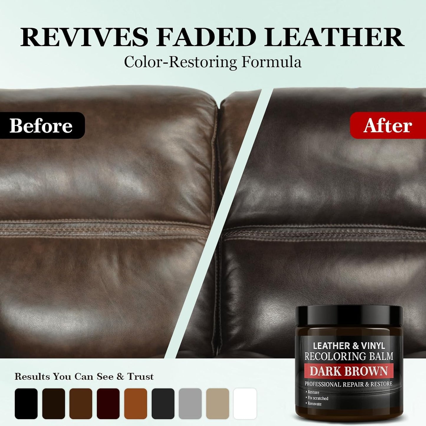 Leather Color Restorer, Leather Recoloring Balm, Scratch Remover, Leather Dye, Leather Paint with Leather Conditioner, Leather Repair Kit for Furniture Couches Car Seats Shoes, Medium Brown