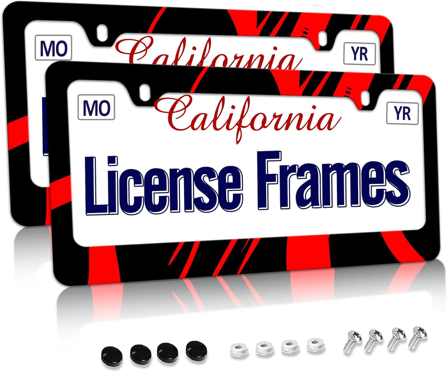 Stainless Steel Red Black License Plate Frame Red Metal License Plate Frame Car Tag Frame Holder Cover Front Rear Car License Plate Covers for Men Women 12.3" X 6.3"