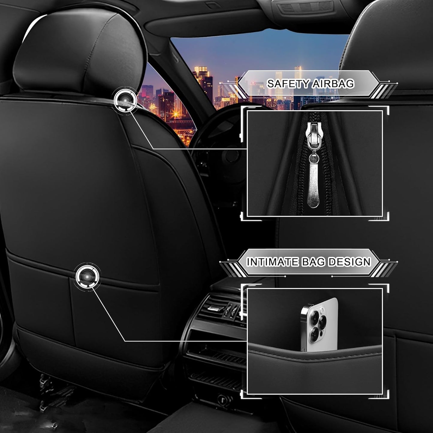 Car Seat Covers for Chrysler Pacifica 2004-2025, Stylish Sport Seat Cover, Premium Nappa Leather Car Seat Cover. Automobile Seat Covers Sets.(Luxury 2 Seats/Black)