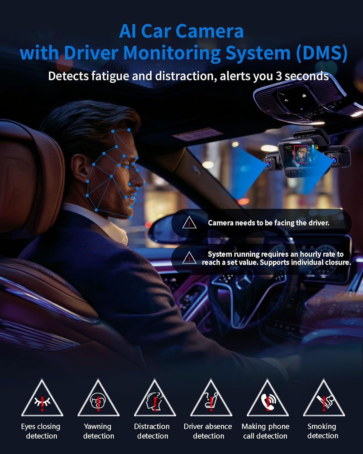 360° View 5 Channel Dash Cam Front and Rear with AI Driver Monitor System DMS, 4K Dash Camera for Cars, Built-in GPS WiFi Night Vision, Dashcam with 128G Card, 24/7 Parking Monitor Mode, V8 Ultra-5CH