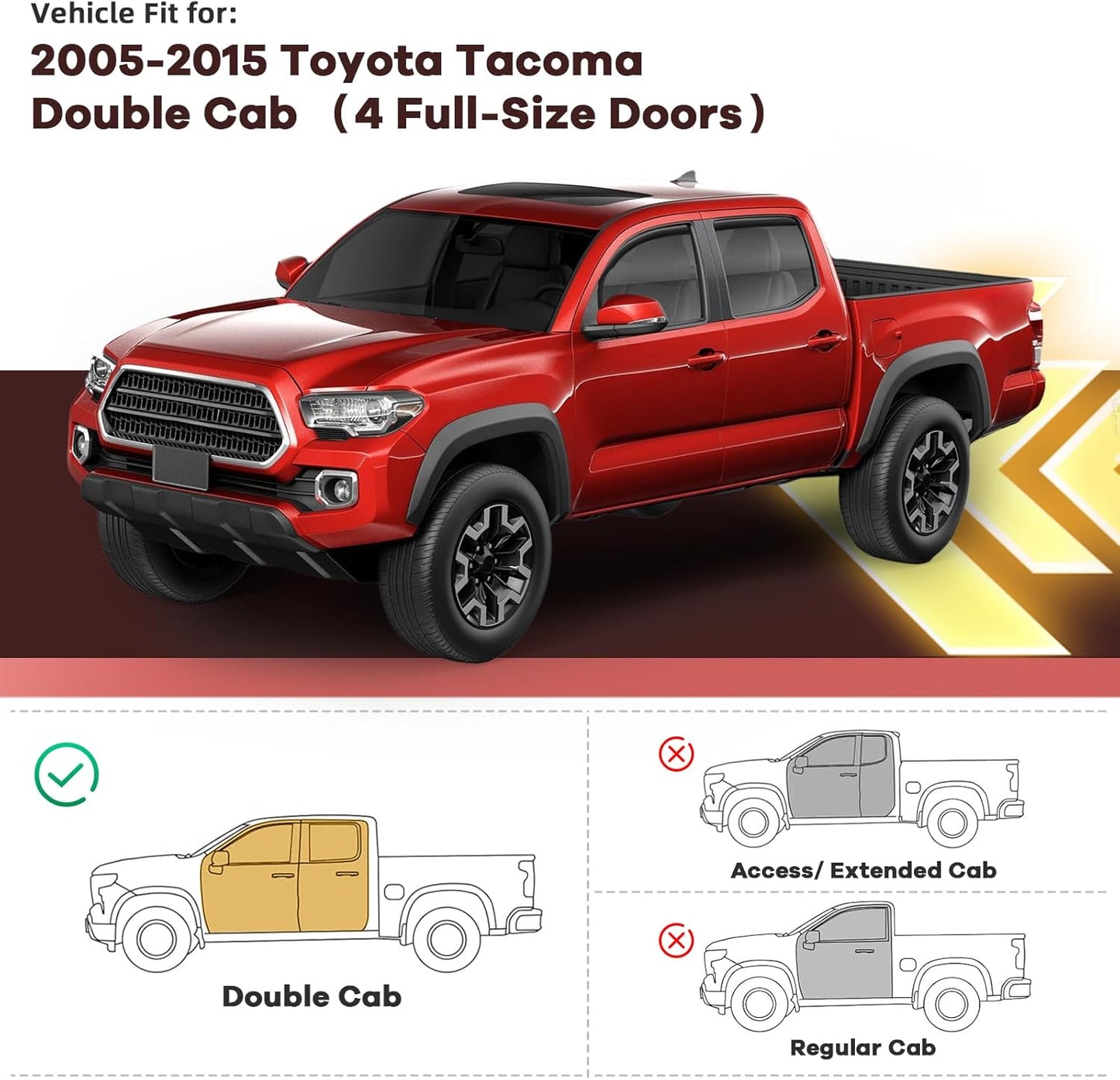 4PCS in Channel Rain Guards for Tacoma 2005-2015 Double Cab, Durable Side Wind Deflectors, Vent Window Visors Shades Shield, 2006 2007 2008 2009 2010 2011 2012 2013 2014