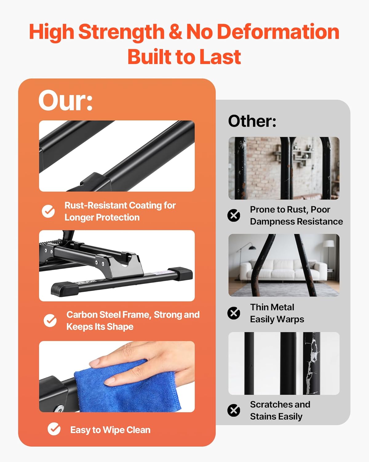 VEVOR Bike Racks 2 Pack, Fits 20 to 29 Inch Mountain & Road Bikes, Alloy Steel Rust-Resistant Bike Floor Stand Rack, Foldable Bicycle Stand for Entryway, Garage, Home Bikes Parking & Storage, Black