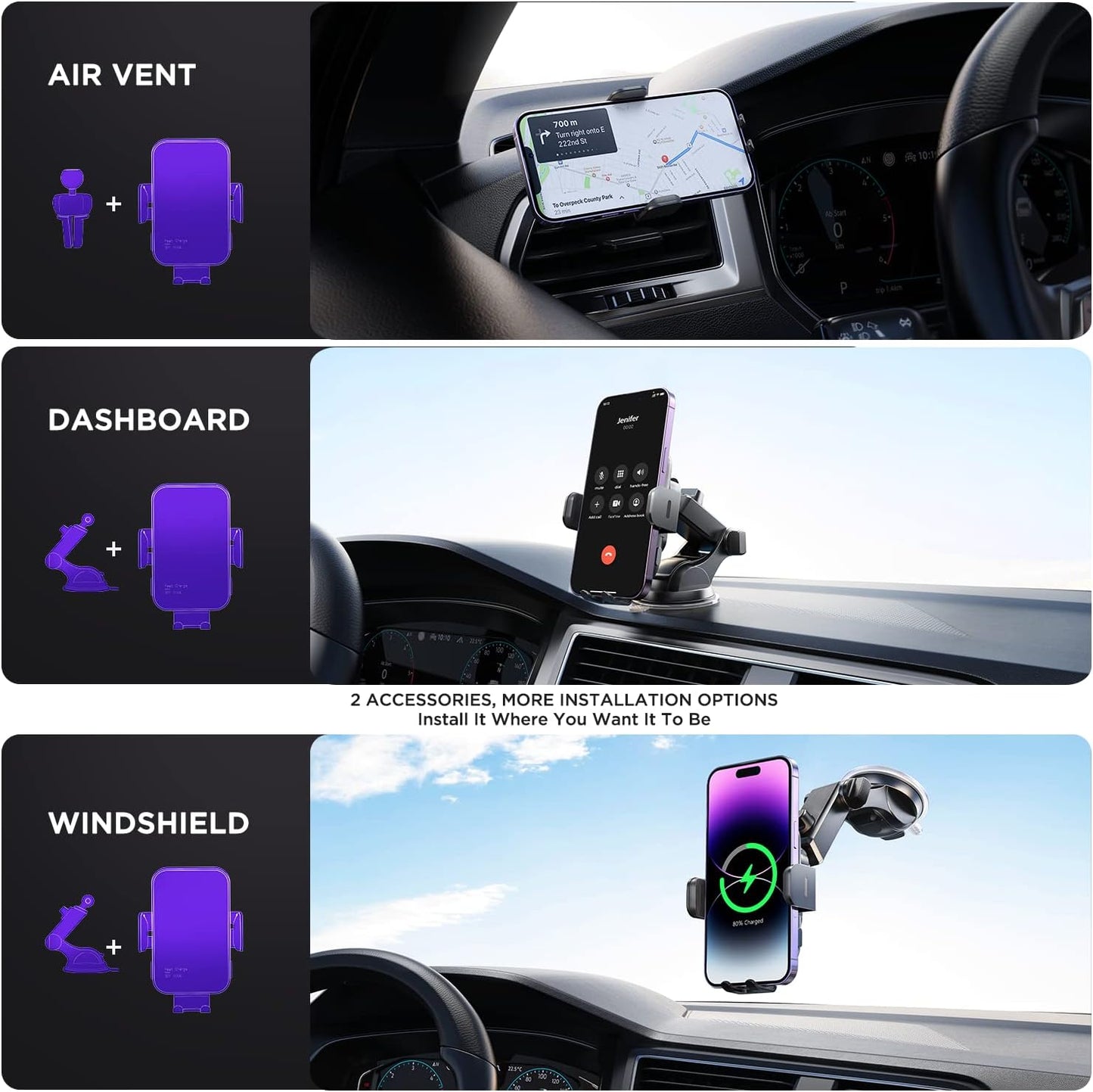 Wireless Car Charger,【7 Colored RGB Backlit】 Mosurr 15W Auto Clamping Phone Holders for Your car fit for iPhone 16 15 14 Mini Pro Max, Samsung Galaxy S25 Ultra S24 S23+, etc, Fathers Day for Gifts
