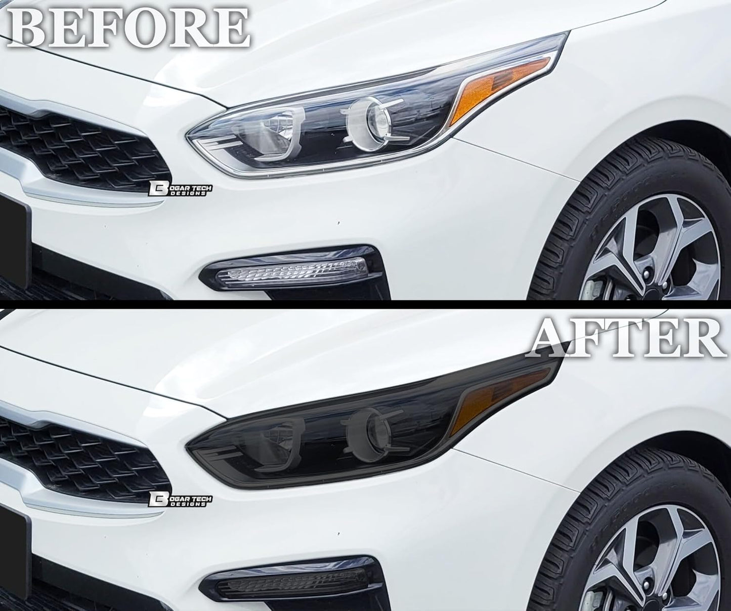 BOGAR TECH DESIGNS Full Headlight Taillight Reflector Sidemarker Tail Light Tint Kit Compatible with Kia Forte 2019-2021, Dark Smoke