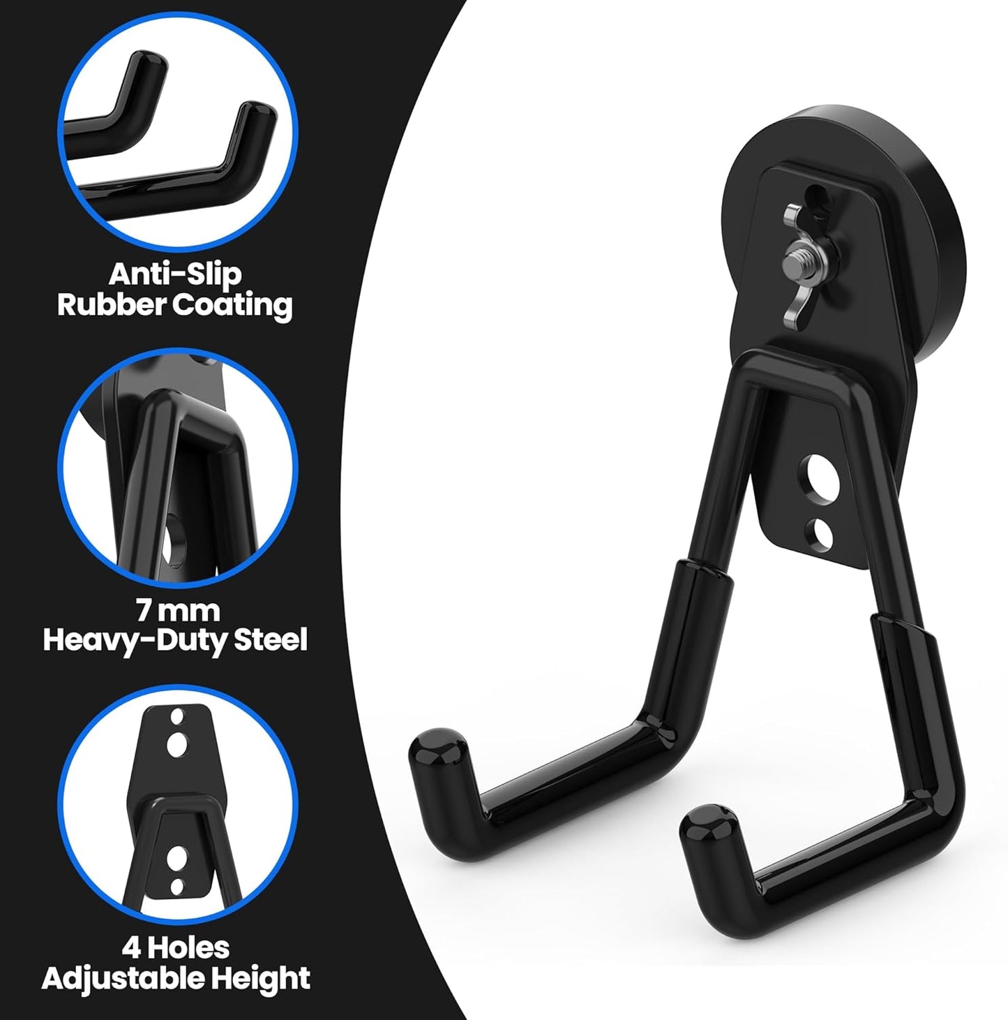 6 Pack Large Heavy Duty Magnetic Hook Extra Strong Magnetic Garage Hooks Big NdFeB Industrial Magnet Hooks Magnetic Utility Storage Holder Organization with Anti-Slip Coating for Hanging Garden Tool