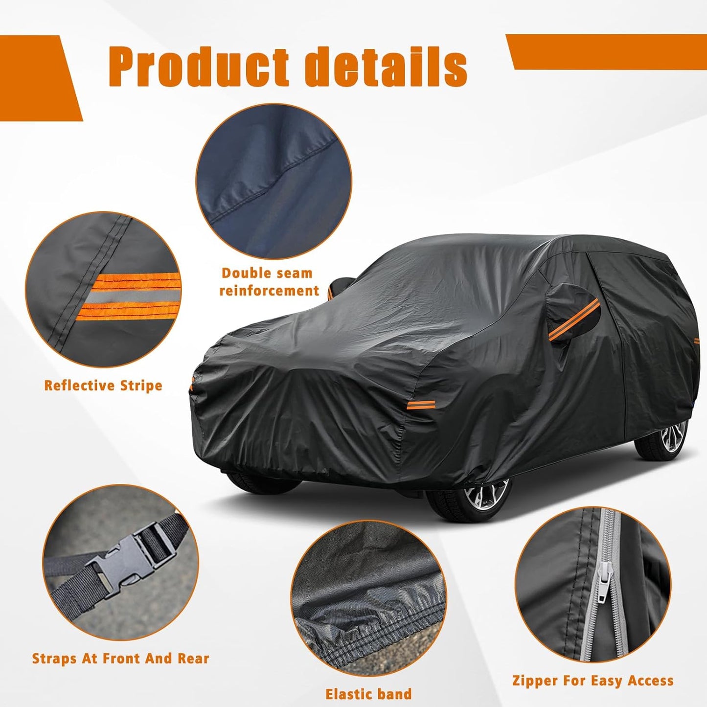Kayme 7 Layer SUV Car Cover Custom Fit for Volkswagen VW Atlas (2017-2025) Waterproof All Weather for Automobiles, Outdoor Full Cover Sun Rain UV Protection.Black