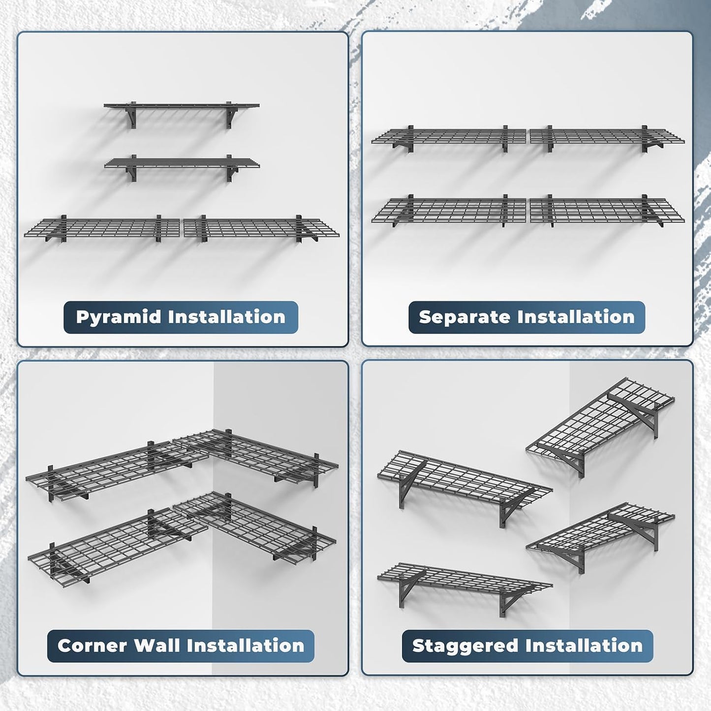 4 Pack Heavy Duty Garage Wall Shelving Set (1.5x4ft), Wall Mounted Garage Shelves 1000lbs Capacity, 18"x96" Shelf Storage Rack Floating Shelves, Black