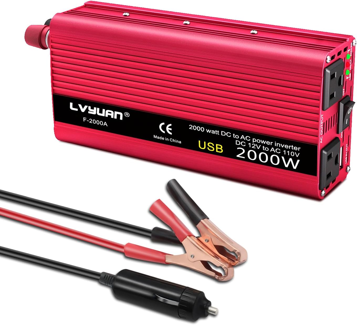 Car Vehicle Power Inverter 800W/2000W(Peak)DC-AC 12V-110V Converter Power Supply