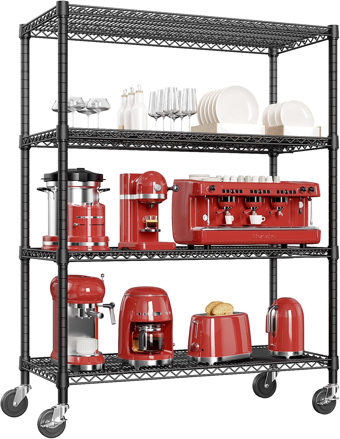 IZEUK Garage Shelving Wide Storage Shelves 4 Tier Metal Shelves Heavy Duty Adjustable Utility Shelf Rack Black 23.6" D x 53.1" W x 73.6" H