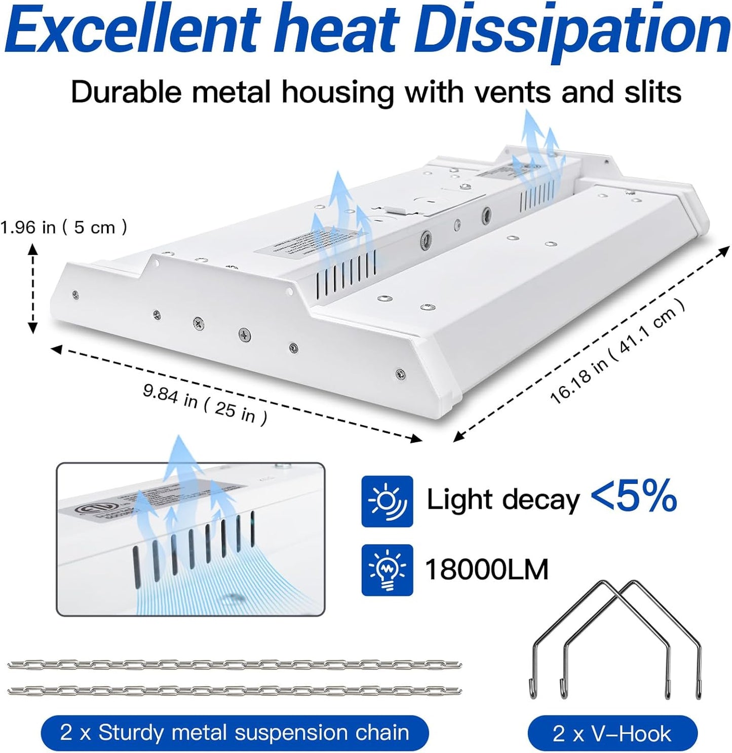JTT LED Linear High Bay Light, 5000K Daylight 150W 21000LM Shop Light Commercial 360° Adjustable Tilt Hanging LED High Bay Shop Lighting Fixtures for Garage, ETL 1-Pack