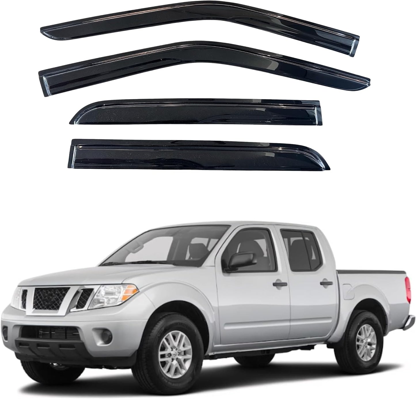 KPY Window Visor Compatible with Nissan Frontier Crew Cab 2005-2021 & Suzuki Equator Crew Cab 2009-2013, Rain Guard Side Vent Deflectors Tape-On, 2007 2008 2010 2011 2012 2014 2015 2016 2017 2018 2019