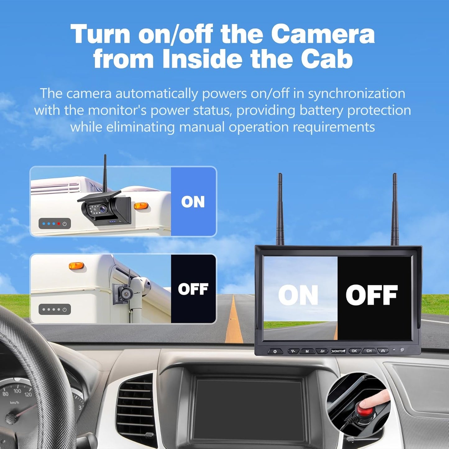 10.1" 4-Magnetic Wireless RV Backup Camera, HD1080P DVR Monitor, IP69 Waterproof & IR Night Vision 4x9600mAh Rechargeable Cameras, 2 Side Camera & 2 Rear Camera for Trailer Truck Camper-WS4