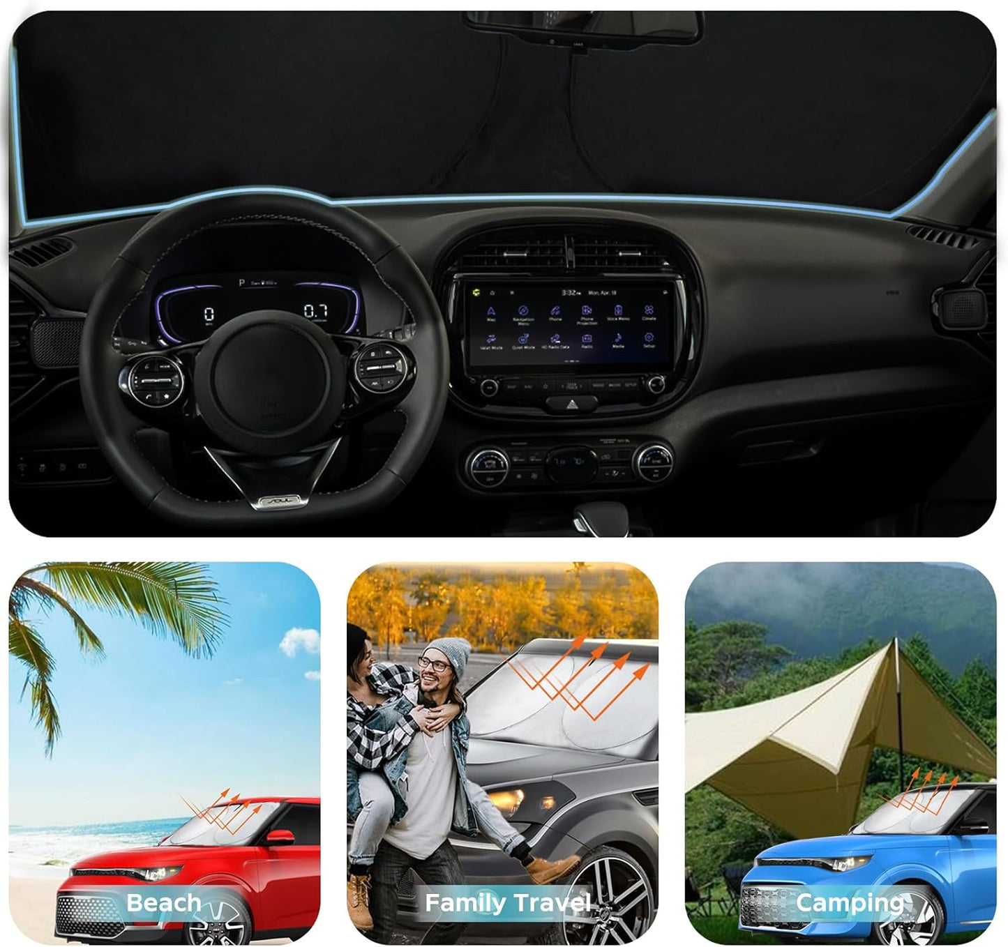 INSAUTO for Soul Windshield Sun Shade Window Sunshade Custom-fit 2020-2026 Kia Soul Wagon Windshield Cover Foldable Sun Visor Thicken 4-Layer Reflective Protector Block UV Rays Car Accessories