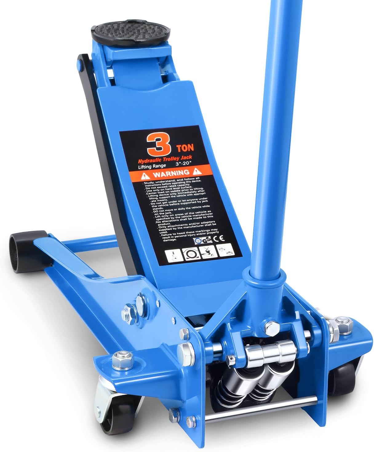 DNA MOTORING Low Profile Hydraulic Trolley Service/Floor Jack, 3 Ton (6000 lbs) Capacity, Lifting Range 3"-20", Blue, TOOLS-00475