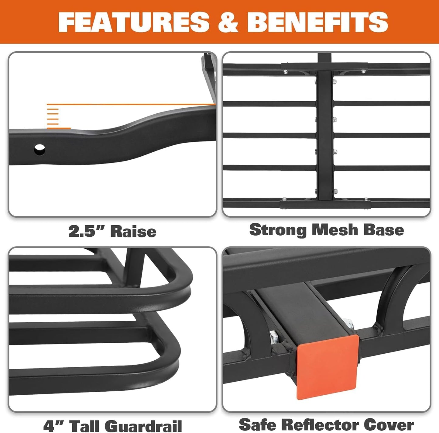 WEIZE Hitch Cargo Carrier Basket for SUV, Truck - 53x19 Inches, 500LB Capacity, with Waterproof Bag, Net Strap, Tightener, Powder Coated for Durability, Easy Installation, for Camping and Travel