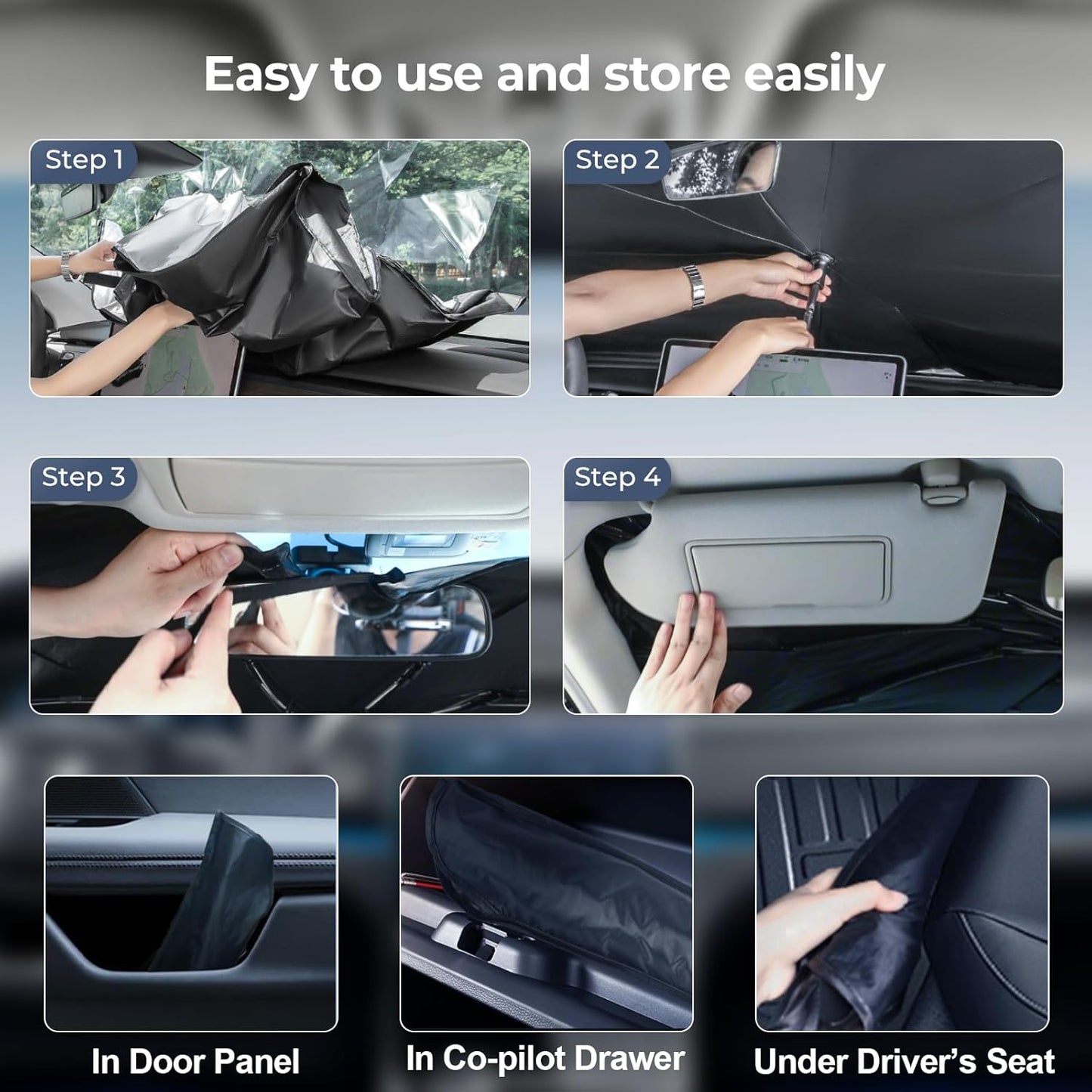 Windshield Sun Shade Umbrella Compatible with 2022-2025 Chevy Bolt EUV Accessories: Custom Fit 240T Silver, Double Thickened, Foldable Window Sunshade, Ultimate 99% UV Blocking for LT, Premier