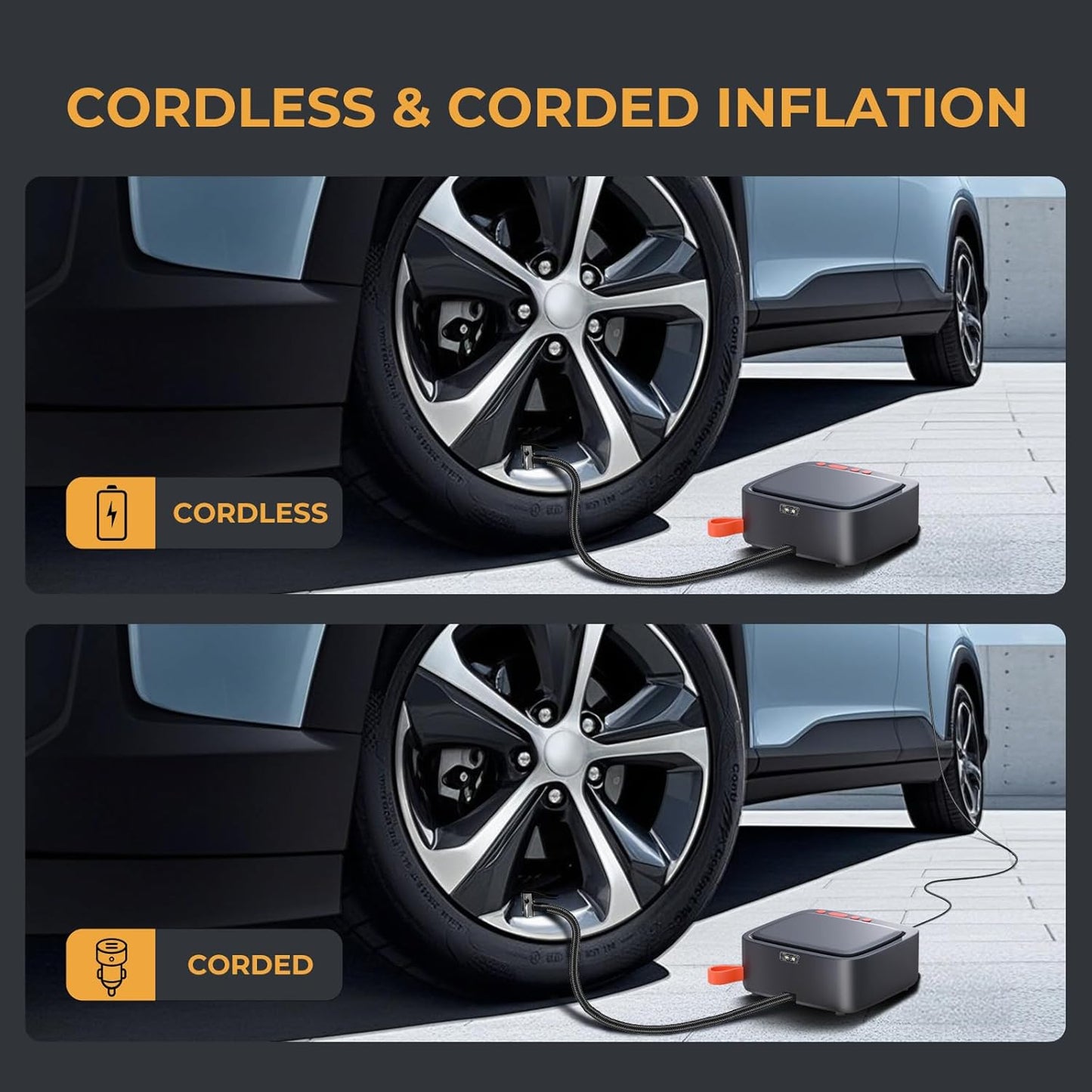 AP22 Tire Inflator Portable Air Compressor, 150 PSI Faster Inflation Cordless Air Pump, Dual Power & Digital LCD Display, Auto Shut-Off, Tire Inflator for Car, Bicycle, Motorcycle, Ball