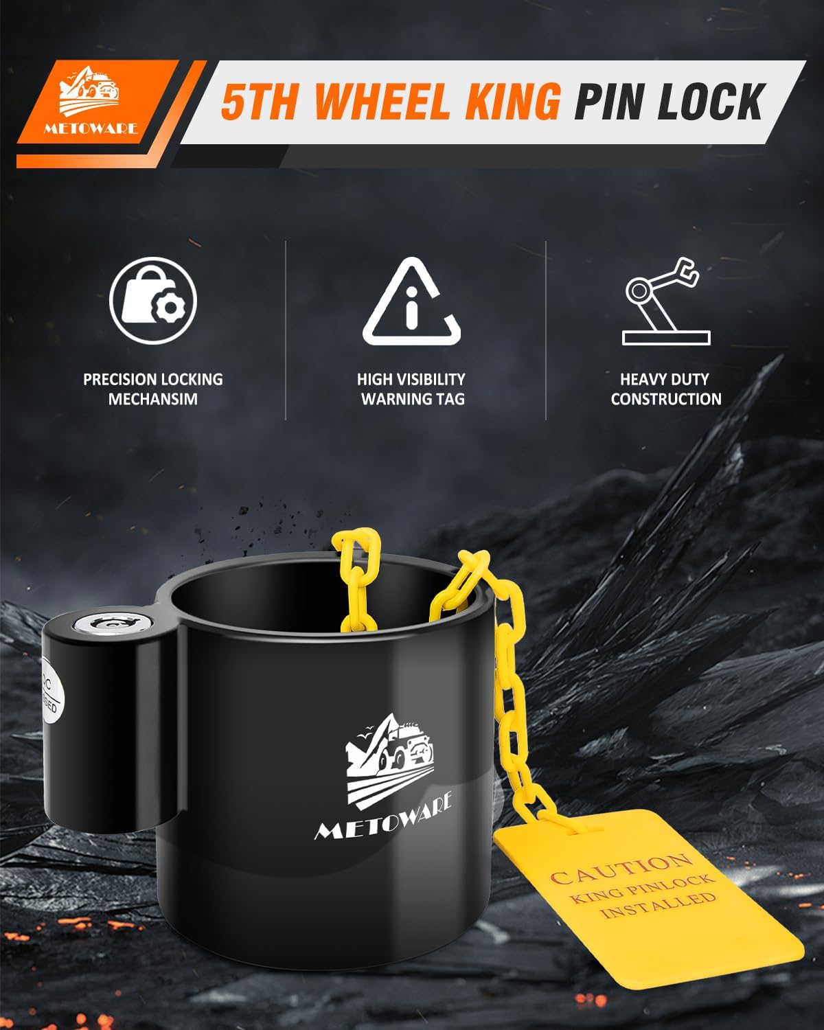 METOWARE 5th Wheel King Pin Lock with Warning Tag for 5th Wheel, RVs, Semi Trailers and Campers (Black)