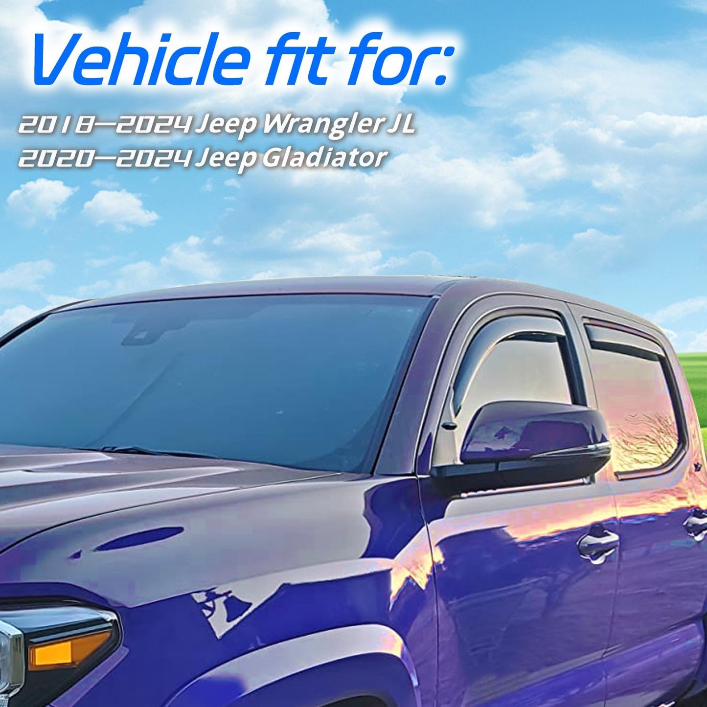 in-Channel Rain Guards Fit for 2018-2025 Jeep Wrangler JL/Gladiator 4-Door 2020-2025, Durable Vent Window Visors Shade, Side Wind Deflectors, 2019 2020 2021 2022 2023 2024
