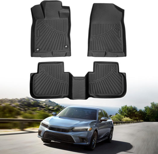 Powerty Floor Mats for 2022-2025 Honda Civic/2023-2025 Acura Integra Accessories All Weather Floor Liner 3D TPE 1st & 2nd Row Floor Mat Heavy-Duty Floor Liners