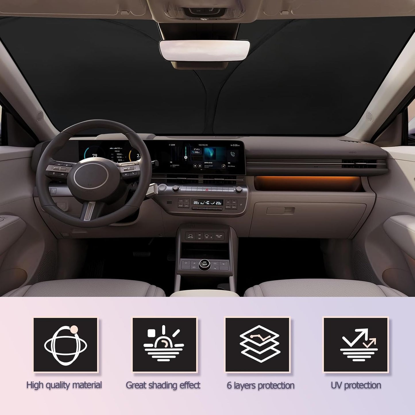 LUWU Hyundai Kona Windshield Sun Shade - Blocks UV Rays, Front Window Sunshade