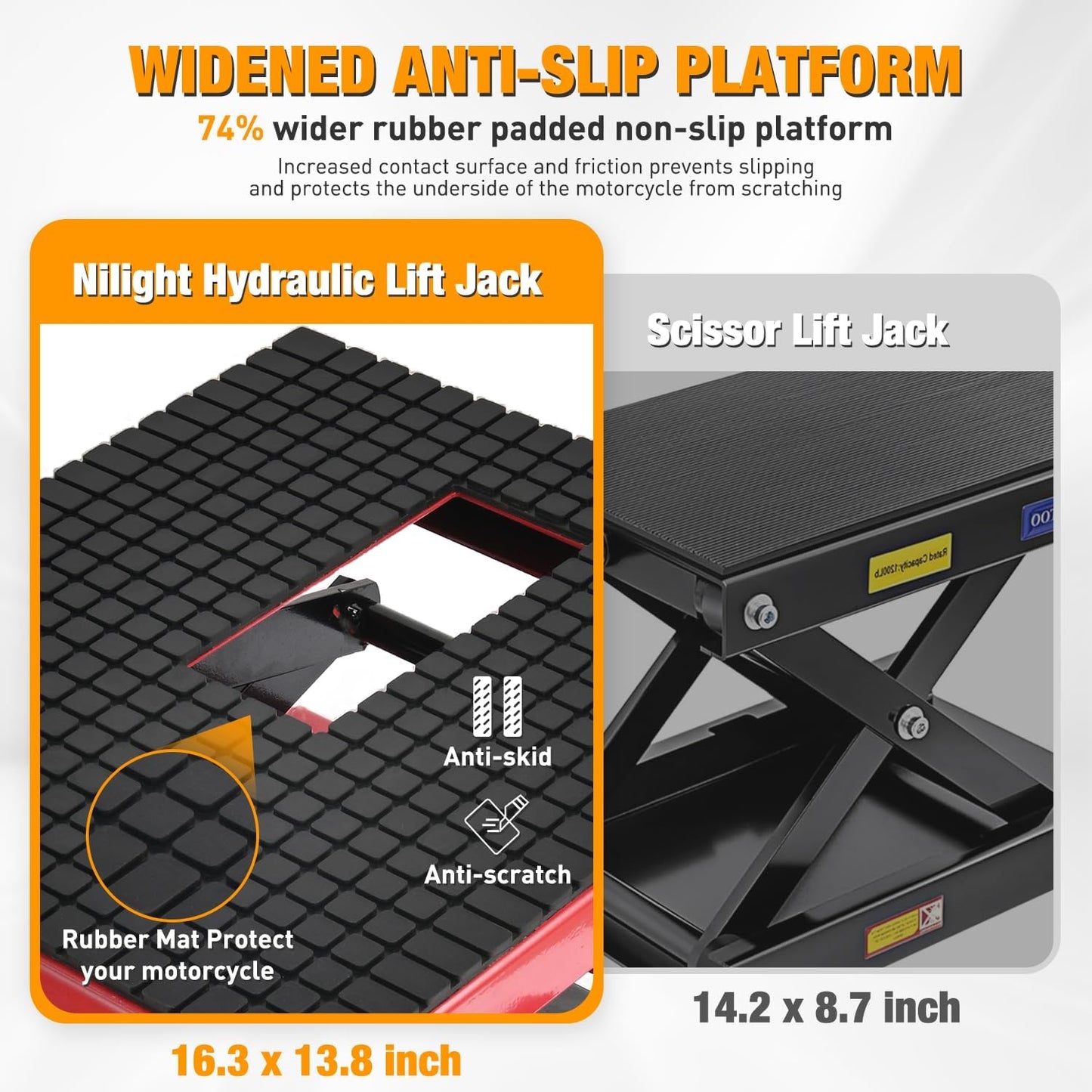 Nilight Motorcycle Lift Table Jack 300 LBS Heavy Duty Hydraulic Motorcycle Scissor Jack Lifts Table Foot Pedal with 4 Caster Wheels Wide Deck for Motorbike Dirt Bike ATV Garage Repair Tool, Red