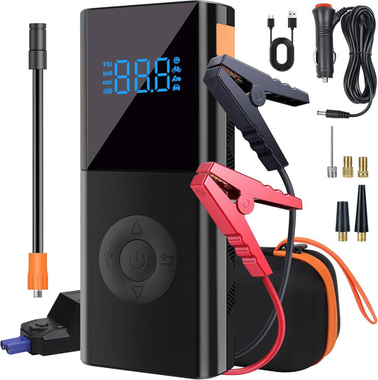 Car Jump Starter, 3000A Car Battery Jump Starter Pack for Up to 9.0L Gas and 7.0L Diesel Engines, 12V Auto Battery Booster, Portable Jump Box with LED Light & Jumper Cable (Black)