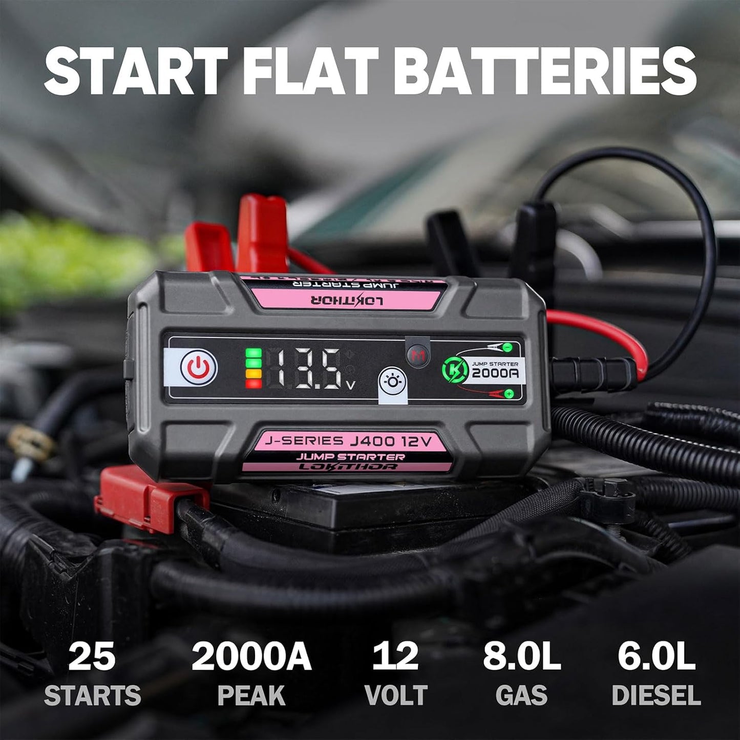 J400 Jump Starter with ConnectMax Tech, 2000A 12V Battery Jumper Starter Portable, Lithium Jump Box and Jump Pack for Up to 8.0-Liter Gas and 6.0-Liter Diesel Engines, Smart Digital Screen