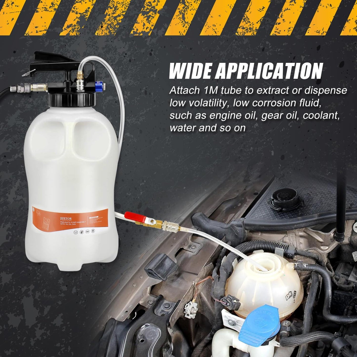 JIFETOR Transmission Fluid Pump Pneumatic Extractor and Dispenser Tool Kit, 10L ATF Fill and Evacuator Oil Can Set with 15PCS ATF Adapters 3PCS 1M Hose for Gear Oil Garage and Shop Fluid Transfer