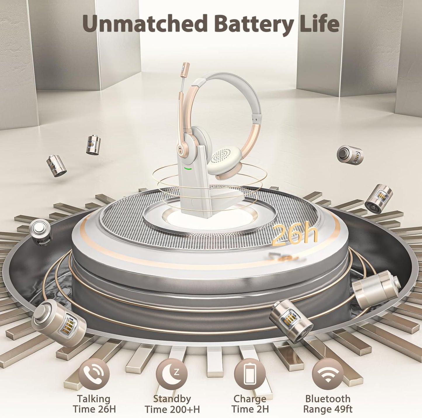 Wireless Headset with Mic for Work, Bluetooth Headset with AI Noise Canceling Microphone, Wireless Headphones with USB Dongle, Charging Base & Mic Mute for for PC/Cell Phones/Call Center/Teams