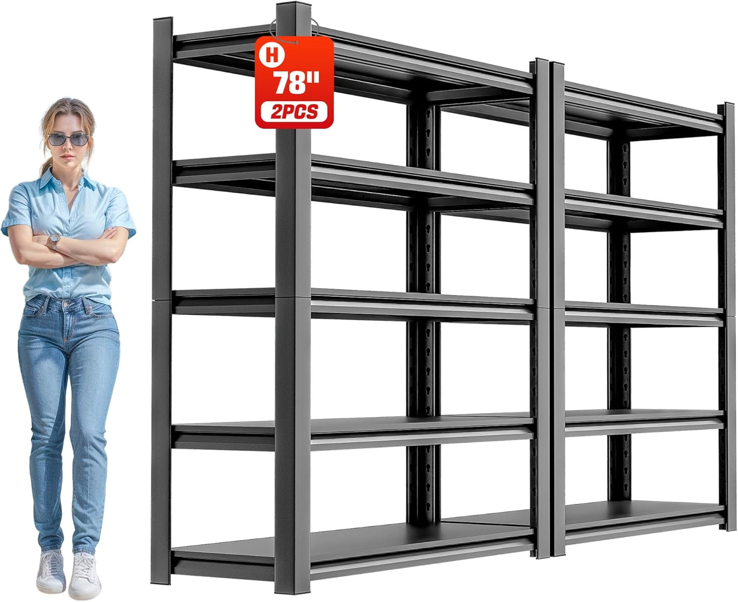 Garage Shelving Unit, Heavy Duty 5 Tier Storage Shelf, Industrial Utility Shelving, Durable Metal Shelf Organizer, Metal Garage Shelving Heavy Duty 18" D x40 W x78 H（2 Pieces）