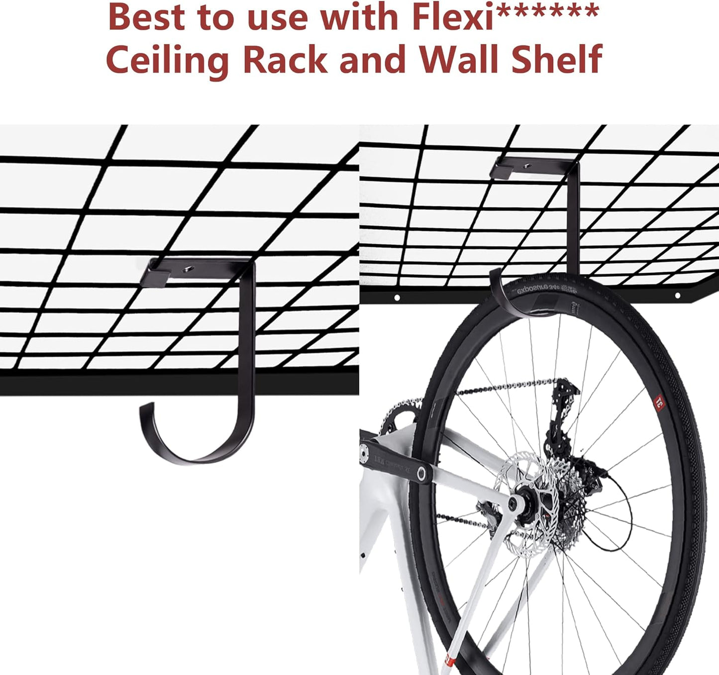 12-Pack Heavy Duty Add-On Storage Flat Hook Accessory for Garage Ceiling Storage Rack and Wall Shelving,Alloy Steel, Black-Suitable for FLEXINOUMTS Ceiling Storage Racks and Wall Shelves