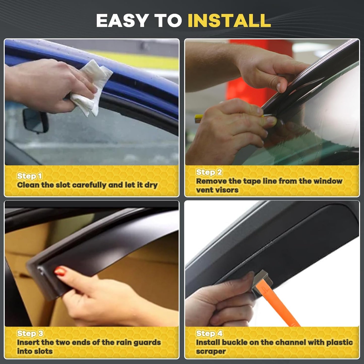 in-Channel Rain Guards Fit for 2018-2025 Jeep Wrangler JL/Gladiator 4-Door 2020-2025, Durable Vent Window Visors Shade, Side Wind Deflectors, 2019 2020 2021 2022 2023 2024