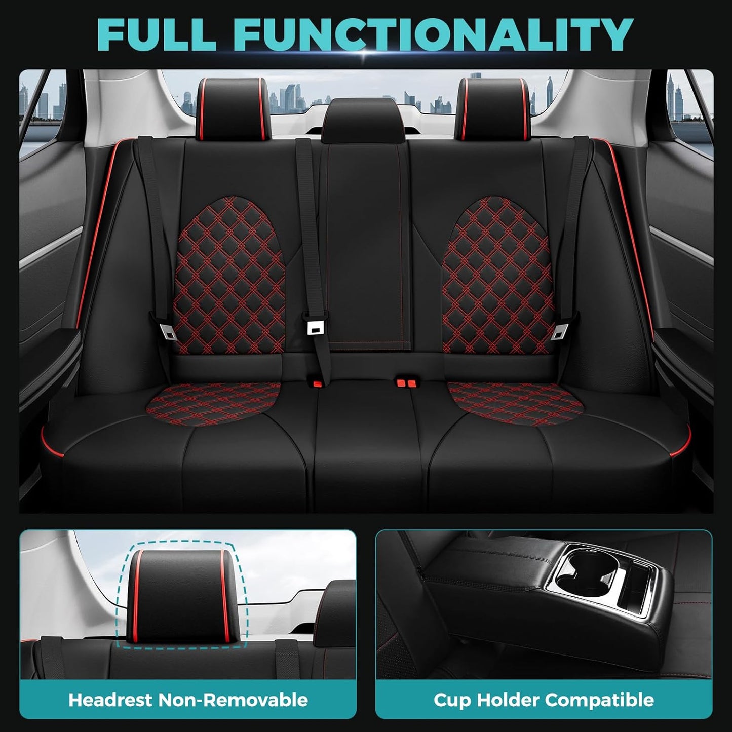 for Toyota Camry Seat Covers LE SE SE Nightshade 2018 2019 2020 2021 2022 2023 2024 - Custom Car Seat Covers Full Set, Waterproof Breathable Leather Seat Covers for Cars, Black Red Not Hybrid