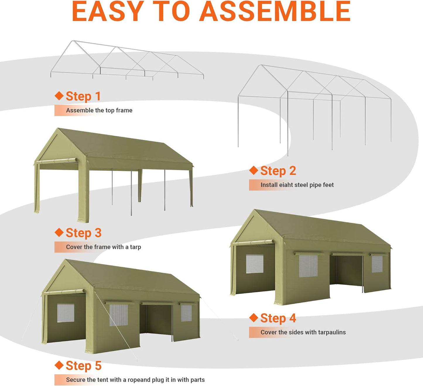 12x20 FT Carport, Heavy Duty Carport, Portable Garage with Side-Opening Door & Roll-Up Windows, Car Canopy Reinforced Four-Hole Base for Car, Truck, Boat, Motorcycle, Green