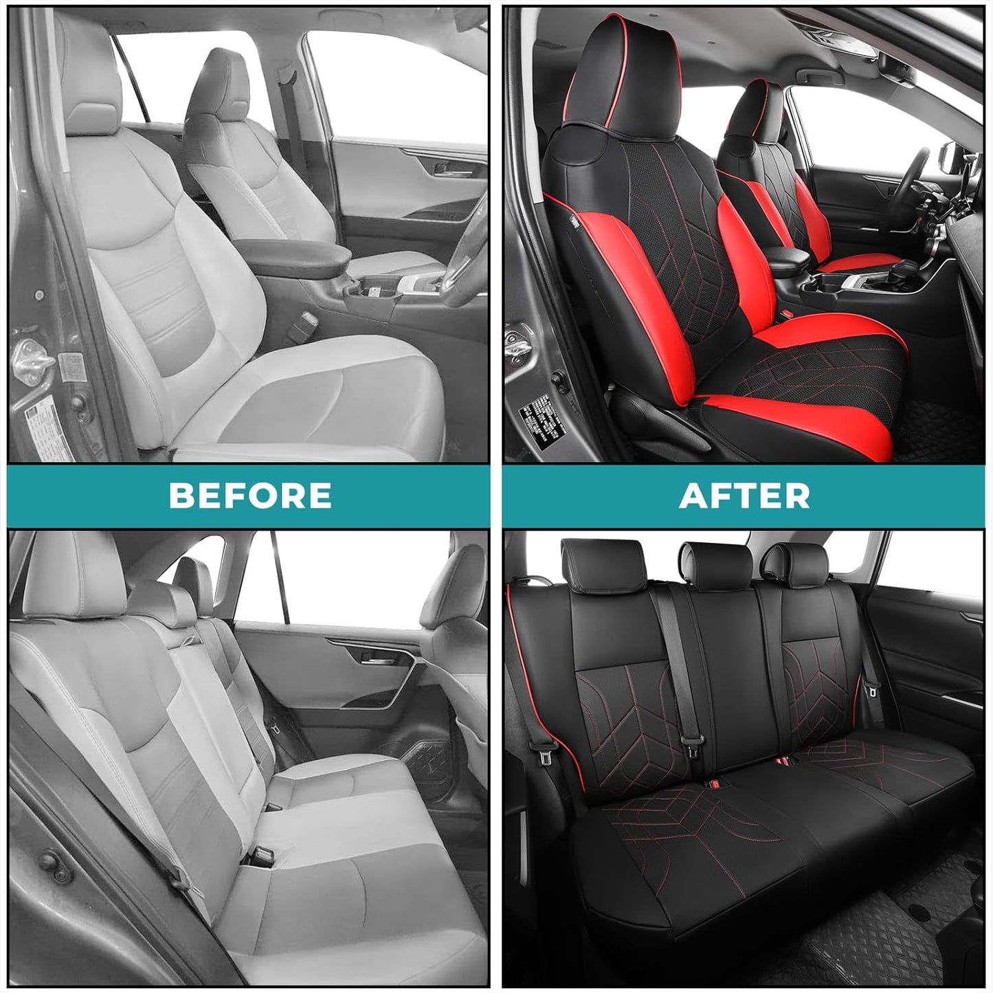for Toyota RAV4 Seat Covers 2019 2020 2021 2022 2023 2024 2025 RAV 4 LE XLE Limited XLE Premium (Gas not for Hybrid) - Custom Leather Car Seat Covers Full Set - BlackRed