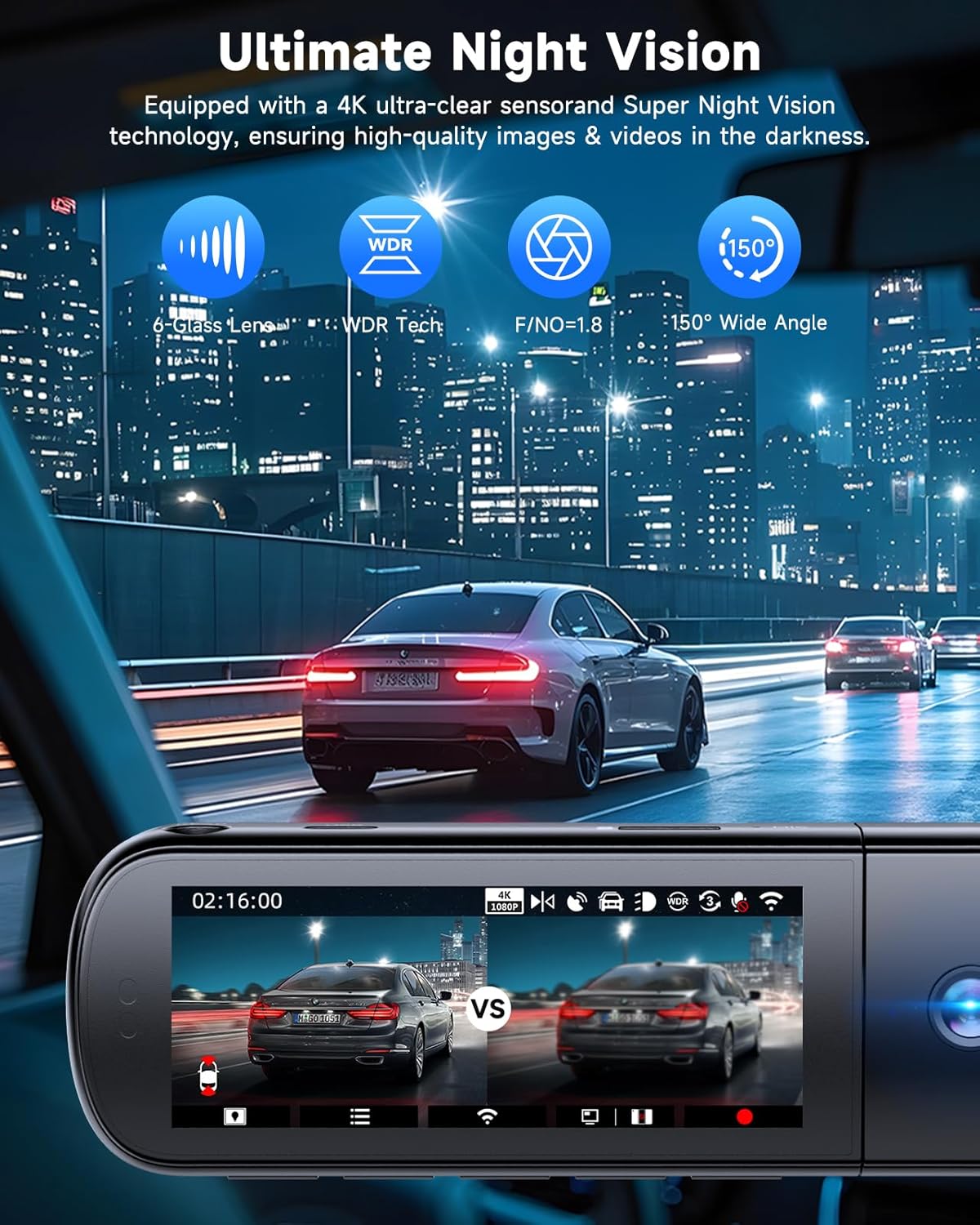 3 Channel Dash Cam, SARMERT 4K Dash Cam Front Inside and Rear with Free 64GB Card, 4K+1080P+1080P Car Camera, G-Sensor, WDR, APP, 5G WiFi, Night Vision, 24H Parking Monitor