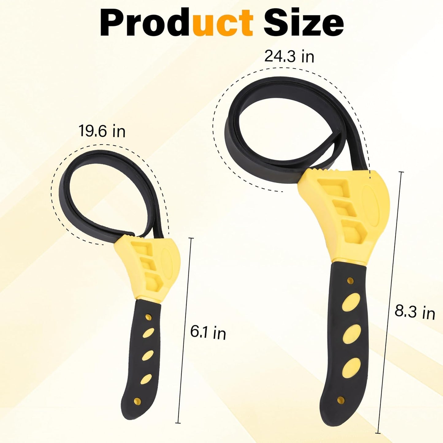2 PCS Strap Wrench Plumbing, Rubber Strap Wrench, 24 Inch & 19.7 Inch Oil Filters Strap Wrenches, Water Filter Wrenches, Adjustable Rubber Jar Opener for Water Filters, Plumbing,Sink, Faucet (Yellow)