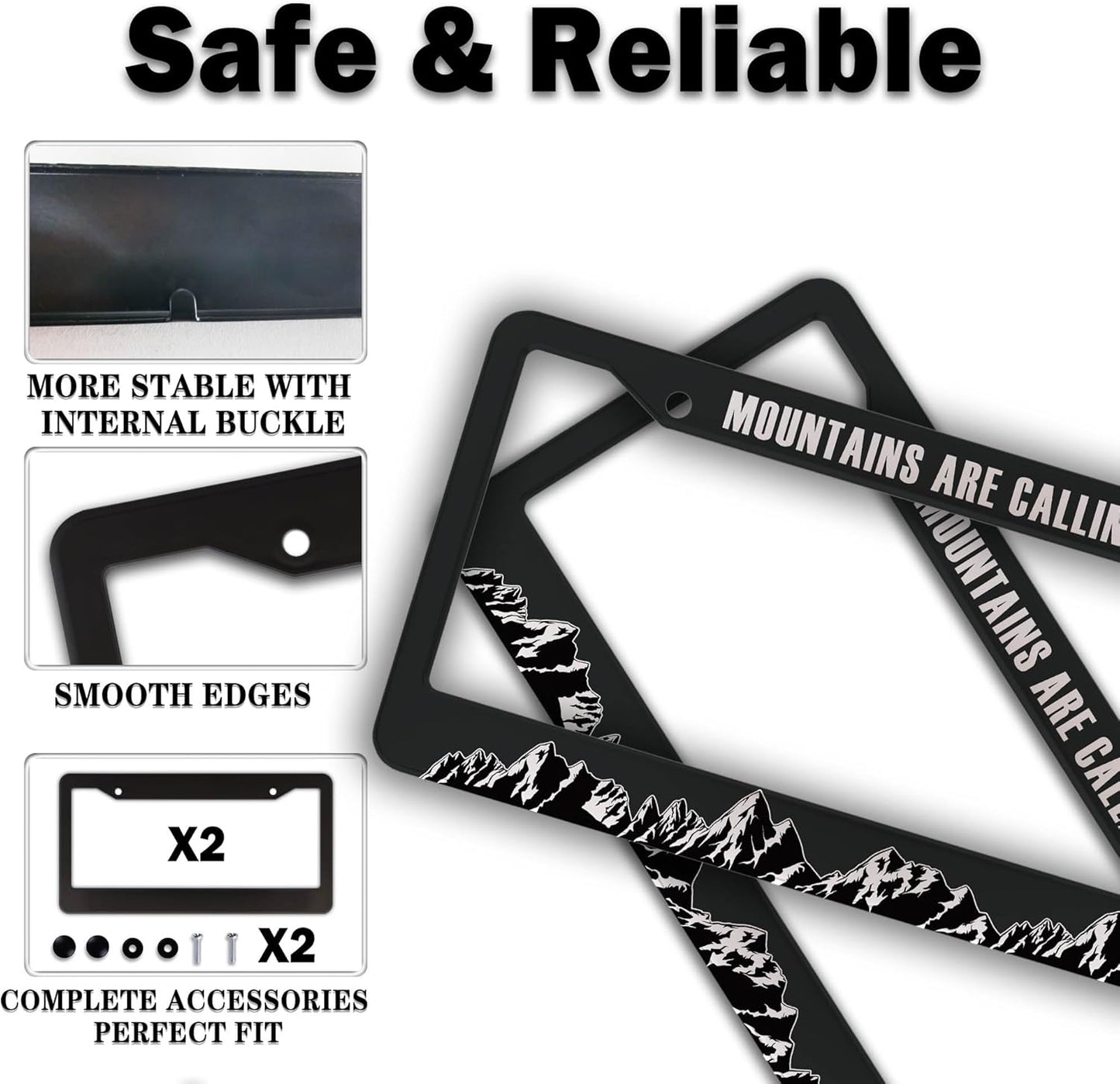 License Plate Frames Black and White License Plate Frame Holder Mountains are Calling for Overlanding Aluminum Metal Car Accessory 2 Pack with Screw Covers Set