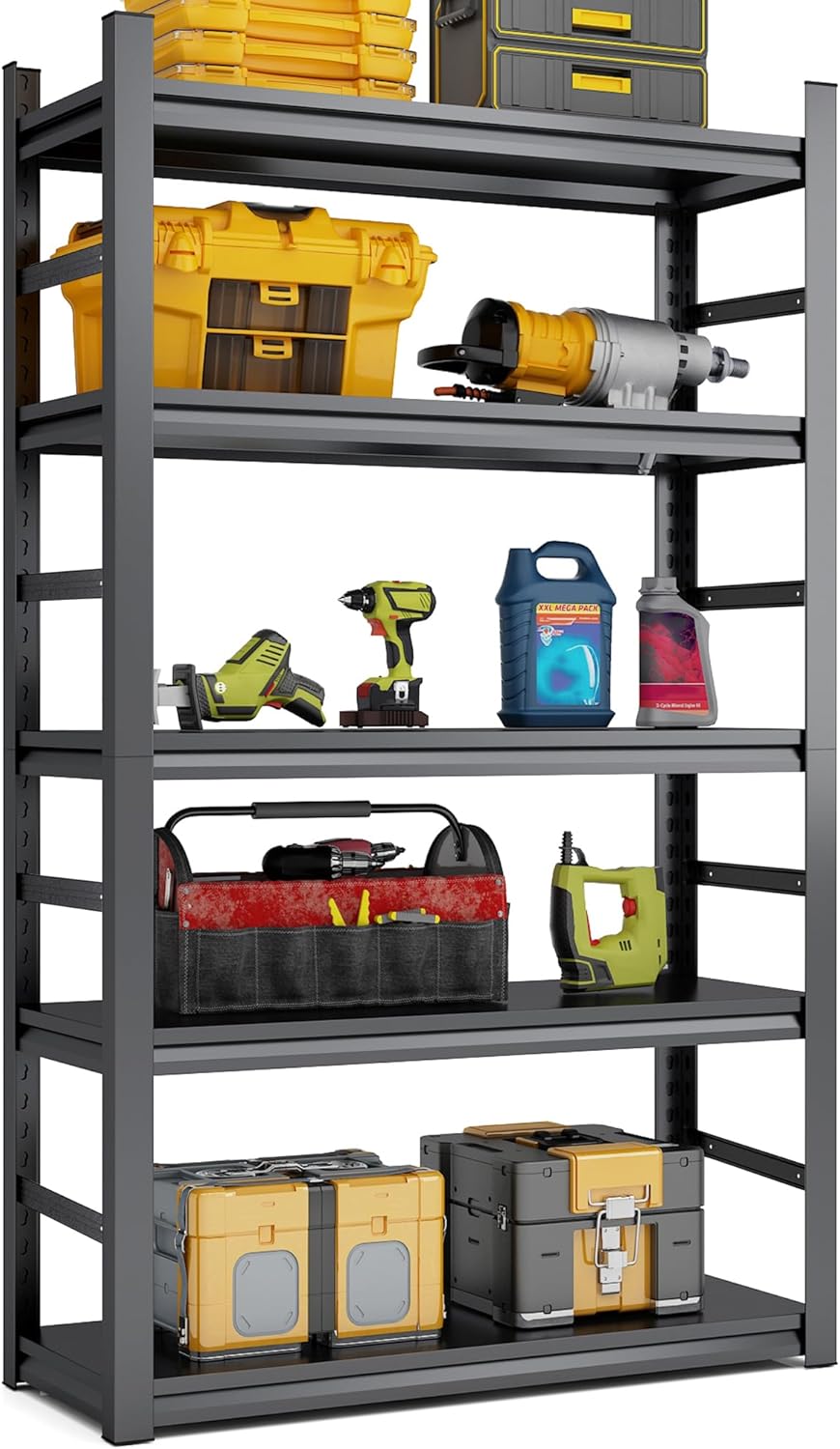 TOPKEY Metal Storage Shelf Garage Storage Shelves, Heavy Duty 5-Tier Utility Shelves for Garage, Kitchen, Warehouse, Adjustable Basement Storage Rack, Load 2500LBS, 78" H x 47.2" W x 18" D