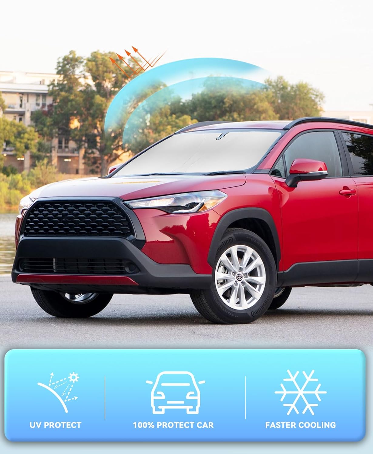 Sun Shade for Corolla Cross Windshield Sunshades Cover Custom Fit 2022-2023 2024 2025 2026 Toyota Corolla Cross (Not for Corolla) Accessories Front Window Shields Sun Visor Protector Blocks UV Rays