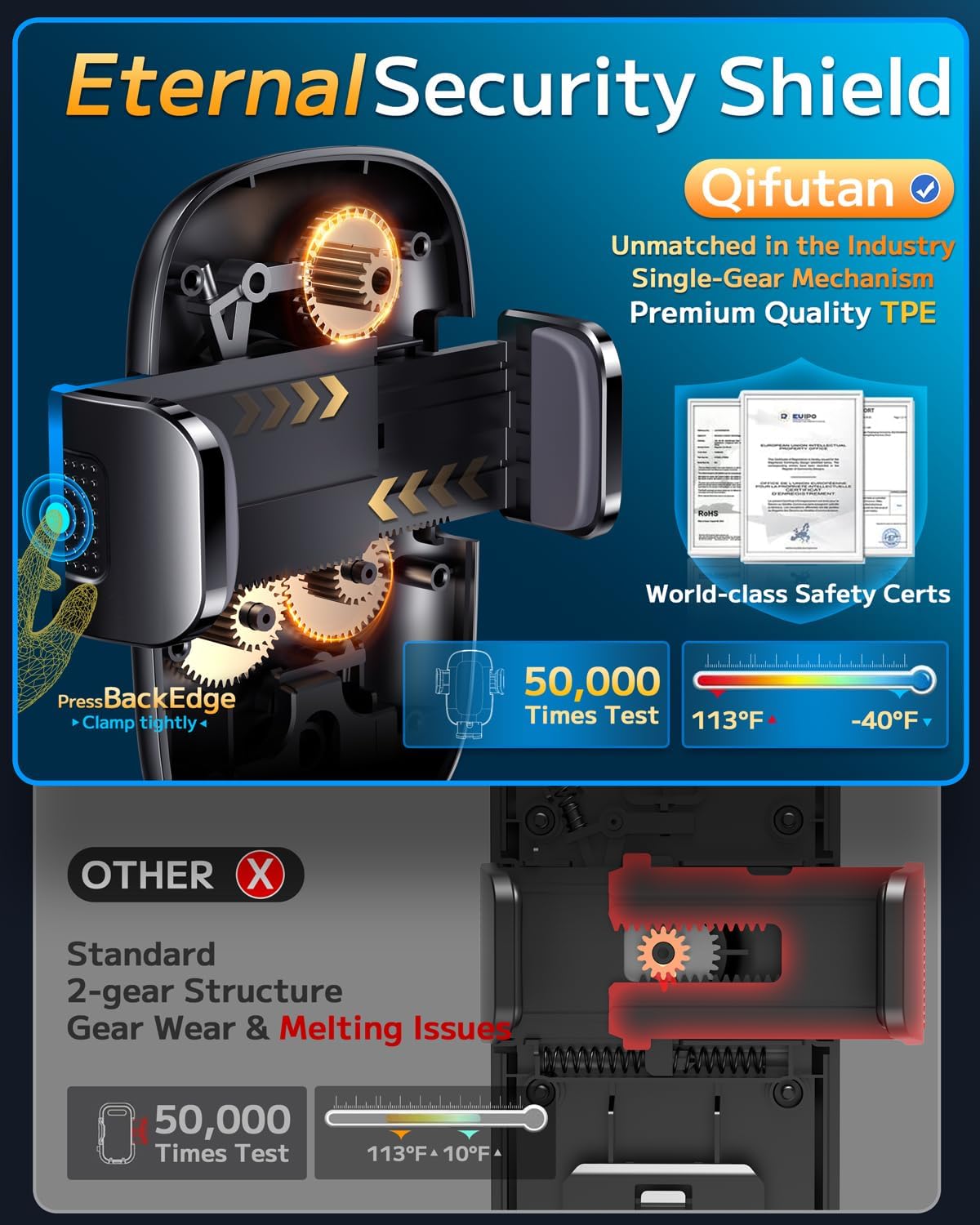 Qifutan Phone Holders for Your Car with Military-Grade Suction Phone Stand for Car [Super Stable] Automobile Car Mount for iPhone Universal Car Dashboard Windshield Mount Fit iPhone Smartphones