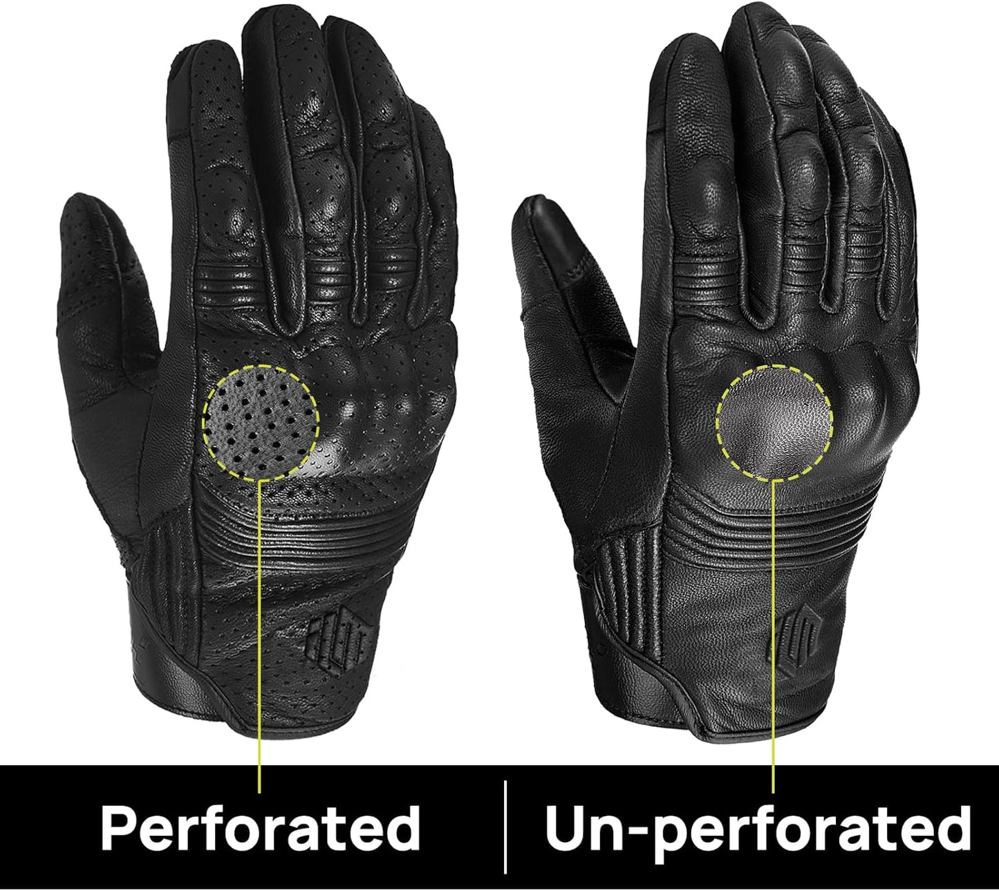 ILM Goatskin Leather Motorcycle Motorbike Powersports Racing Gloves Touchscreen for Men and Women Model DN01(S, Black Perforated)